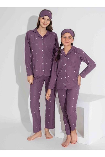 MEBA Women's Mother-Daughter (Combination You Do Yourself) Seasonal Suede Front Buttoned Pajama Set