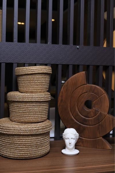 ModaCardin Jute Wicker Hand Woven 3-Piece Covered Basket Set Organizer