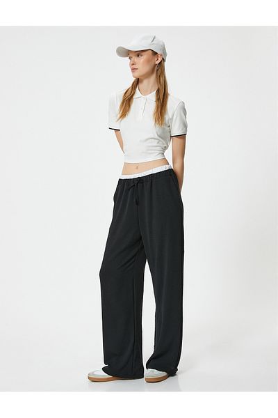 Koton Loose Trousers with Lace-Up Waist Pockets and Double Waist Detail