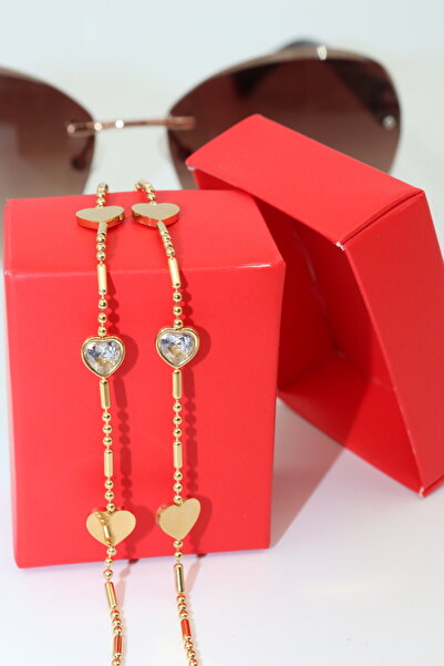 KEEBA Çelik Gold. Kristal Taşlı Kadın Gözlük Zinciri. Özel Tasarım Steel. Göz...