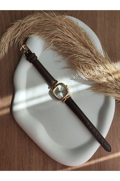 QUARTZ Rubsey Minimal Vintage Women Wristwatch Retro Leather Band 1 Pcs Gold Case