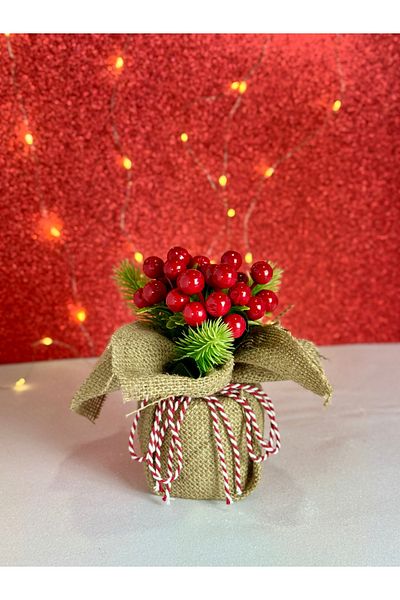 Mithbox New Year's Artificial Flower Kokina Jute Fabric Mini Potted Christmas Decoration