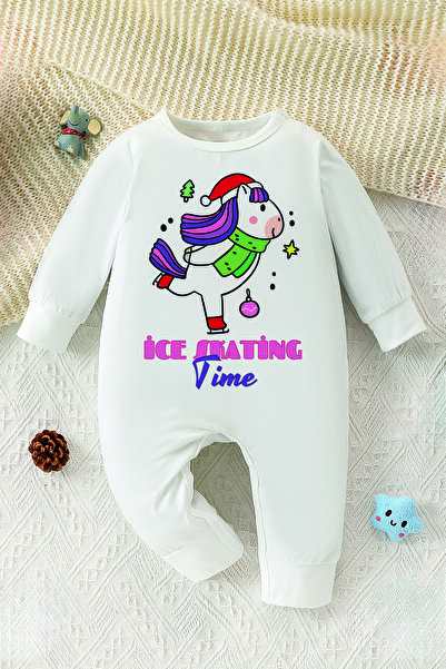 ADABEBEK Unicorn Printed Ice Skating Time Baby Romper - 23219