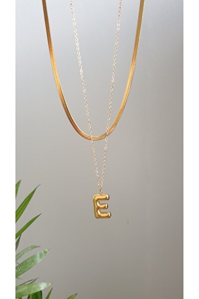 Feride İTALYAN HARFLİ KOLYE İKİLİ BALON E HARFLİ ÇELİK KOLYE 45 CM İTALYAN 55...