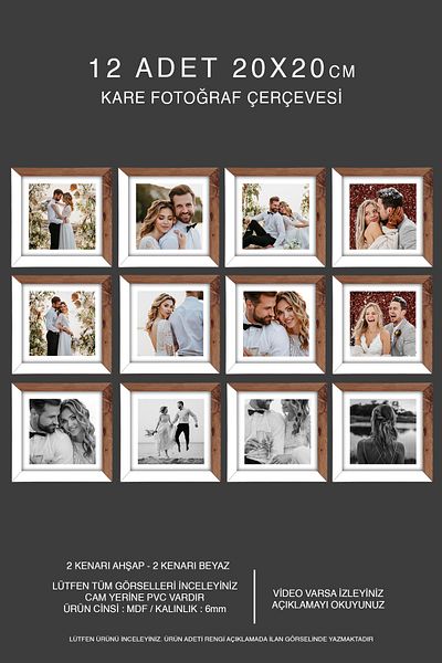 bymat 12 Pieces 20X20 Frame - Mdf Square Frame - Photo Frame - Wood-White 2 Colors