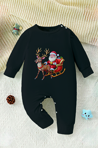 ADABEBEK Ren Geyiği ve Noel Baba Baskılı Tarz Bebek Tulum 23070