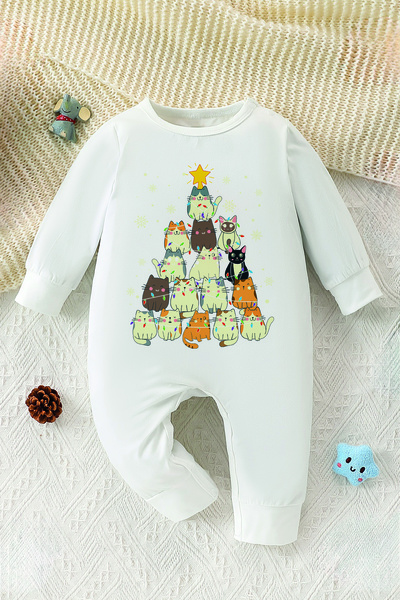ADABEBEK Star Printed Little Cats Baby Romper - 10154
