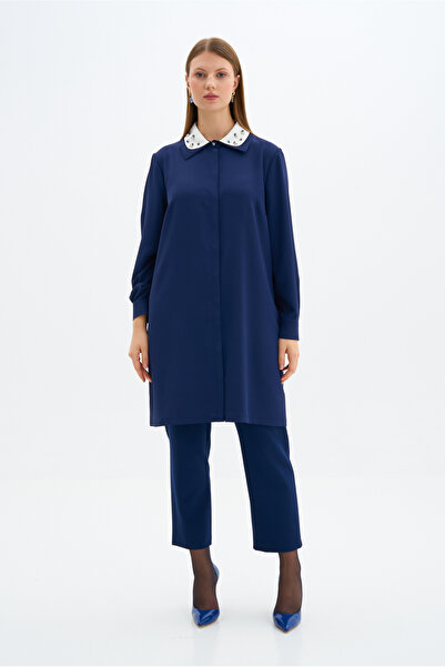 Aker İşleme Detaylı Çift Yakalı Tunik