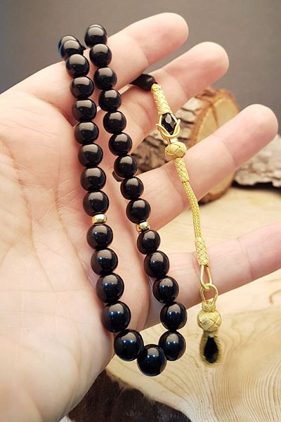 OTTOTESBİH Mărgele de rugăciune Kazaz Tassel Onyx pentru bărbați, placat cu aur, din argint 1000