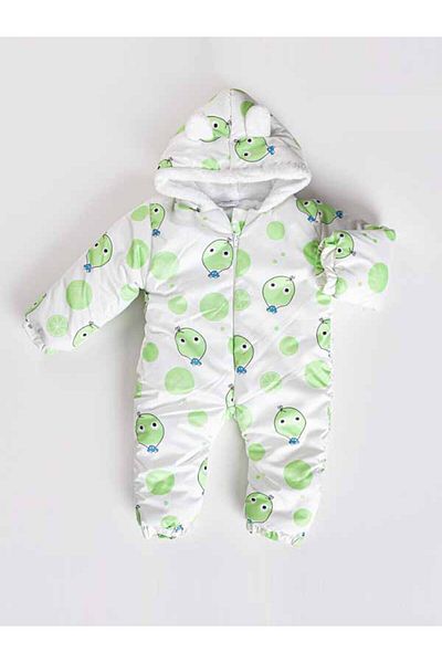MAİBELLA New Trend Cute Orange Printed Jumpsuit for Baby Girl Boy - Winter Astronaut Jumpsuit with Ears and Zipper