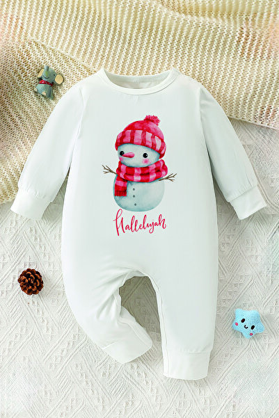 ADABEBEK Printed Scarf Snowman Printed Style Baby Jumpsuit 23178