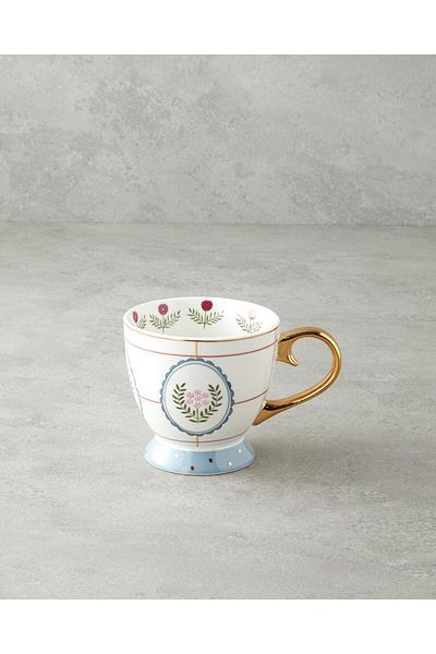 English Home White Retro Grids Bone China Mug - 460 ml