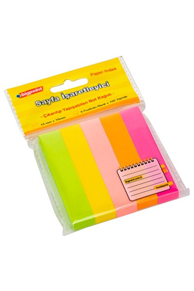 Bigpoint Neon Colored 5-Piece Adhesive Note Paper - 15X75Mm Pack of 24