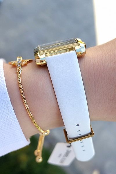 Daniel Klein Gold Yellow Rectangular Case White Leather Strap Women's Wrist Watch with Rhinestone Bracelet Gift