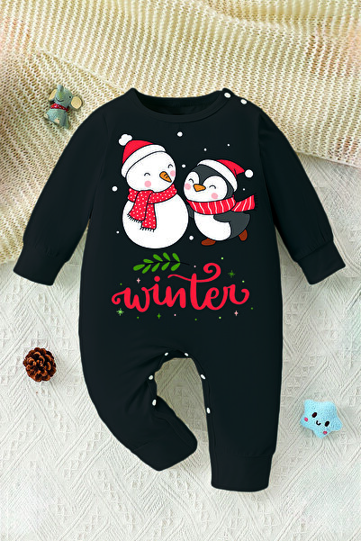 ADABEBEK Winter Written Penguin Printed Style Baby Jumpsuit 23177