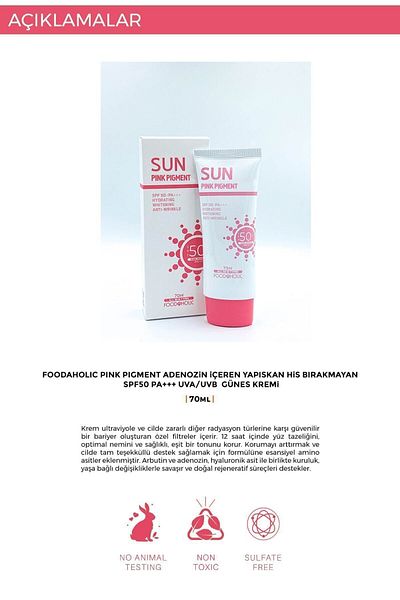 FOODAHOLIC Pink Power Non-Sticky Spf50 Pa Uva/UVB Sunscreen with Adenosine 70ml