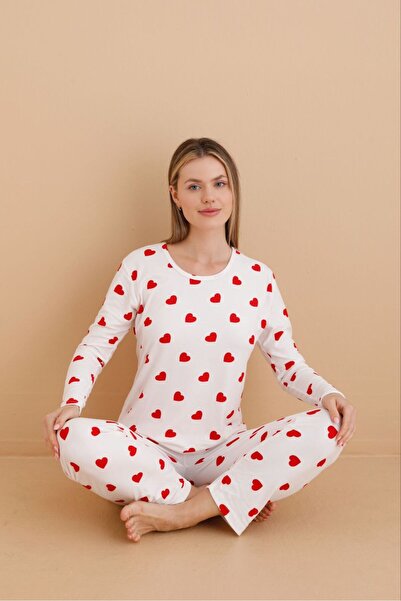 MEBA Kadın Baskılı Desenli Bisiklet Yakalı Süet Pijama Takımı