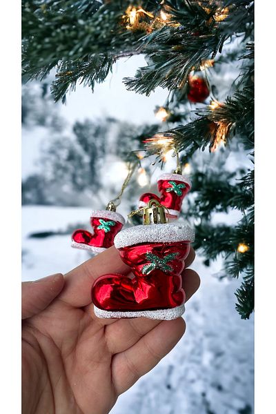 Partifabrik Christmas Tree - Red Ornament Shoe 5 Cm, Set of 3