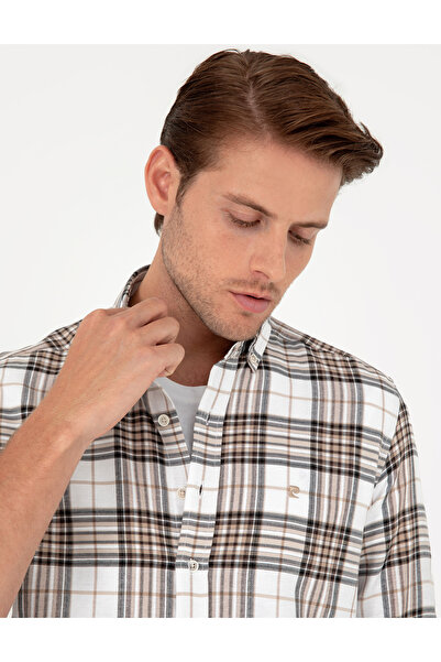 Pierre Cardin Kahverengi Ekose Slim Fit Uzun Kollu Gömlek 50296895-VR029