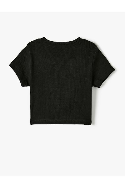 Koton Tricou crop imprimat cu mâneci scurte și decolteu