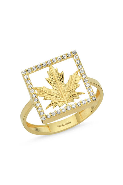 Sembol Gold Çınar Altın Yıldız Yüzük 8k Golden Özel Tasarım