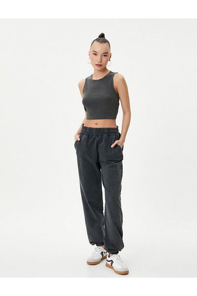 Koton Jogger Sweatpants με τσέπες και Pale Effect Άνετη Εφαρμογή Βαμβάκι