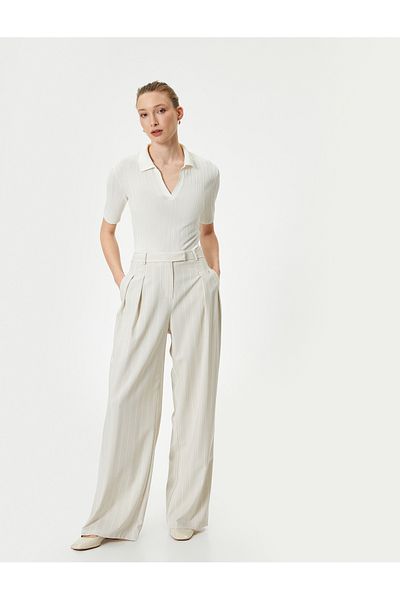 Koton Wide Leg Palazzo Trousers Regular Waist Pocket Detailed Viscose Mixed