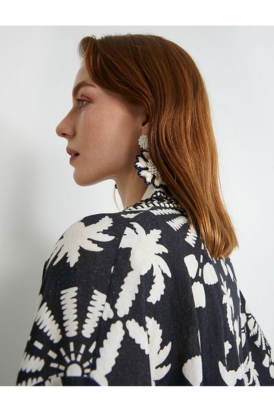 Koton Viscose Linen Blend - Oversize Kimono with Half Sleeve Pockets