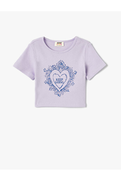 Koton Σλόγκαν Κεντημένο Crop T-Shirt Slim Fit Crew λαιμόκοψη κοντό μανίκι