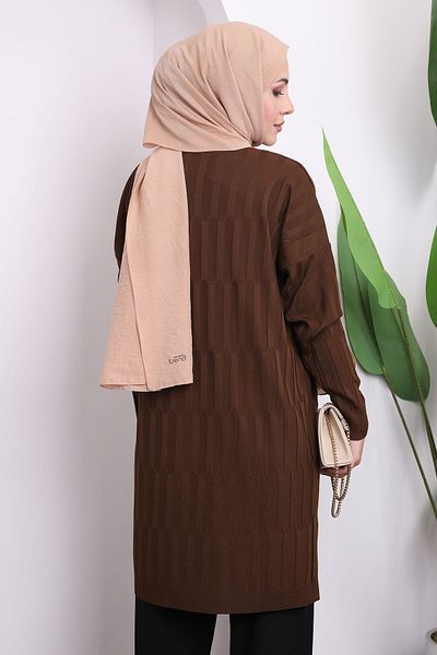 İmajButik Καφέ κρύο νήμα Mercerized Knitwear Tunic