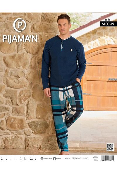 Pijamoni Seturi de pijamale de iarnă cu guler cu nasturi pentru bărbați 6100/19 - 1 buc