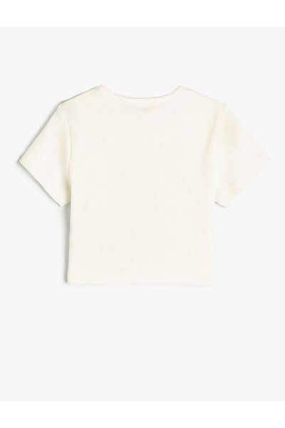 Koton Crop T-Shirt Sun Printed Crew Neck Βαμβακερό