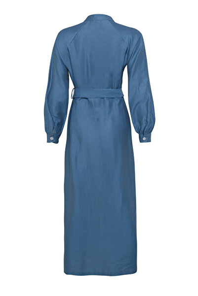 Aker Belden Bağlamalı Keten Elbise