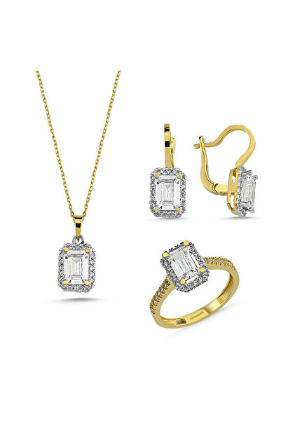 Sembol Gold Altın Mini Set Baget Taşlı 3lü Takım