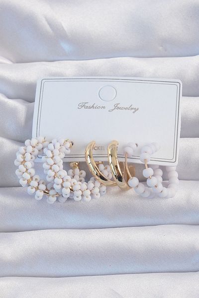 Skygo Lilac Beaded Gold Color Hoop Earring Set - TJ-BKP9192