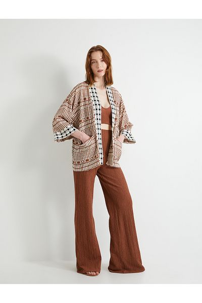 Koton Oversize kimono viskózový lněný směsový poloviční rukáv s kapsou