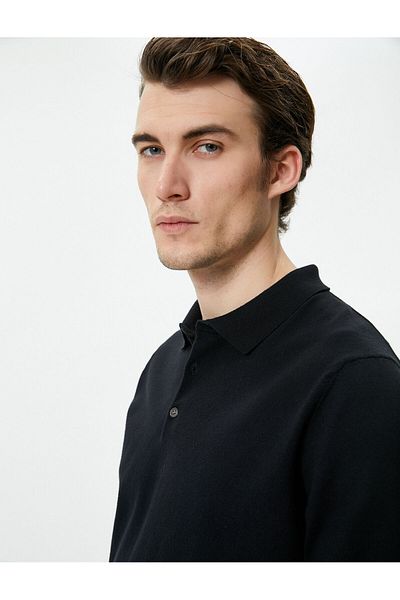 Koton Rollkragen Strickpullover Kurzarm Geknöpft