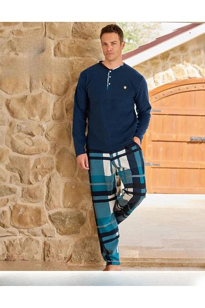 Pijamoni Seturi de pijamale de iarnă cu guler cu nasturi pentru bărbați 6100/19 - 1 buc