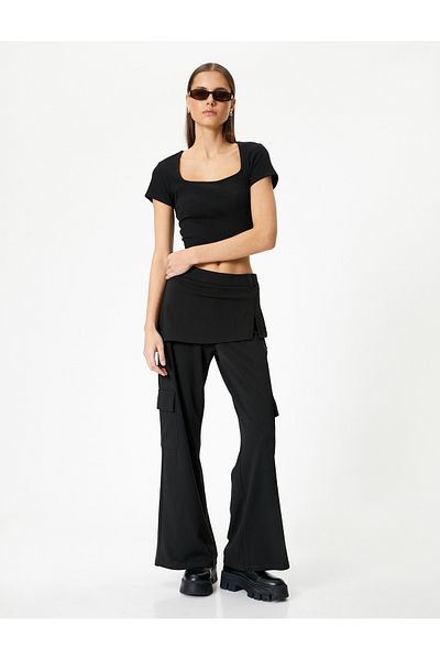 Koton Spate Tricou decoltat Crop mânecă scurtă Ribbed Slim Fit