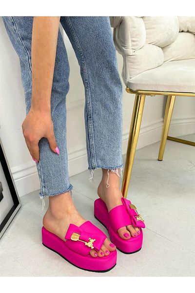 ERVANIN BUTİĞİ Purple Satin (baby) Buckle Detail Women's Slippers