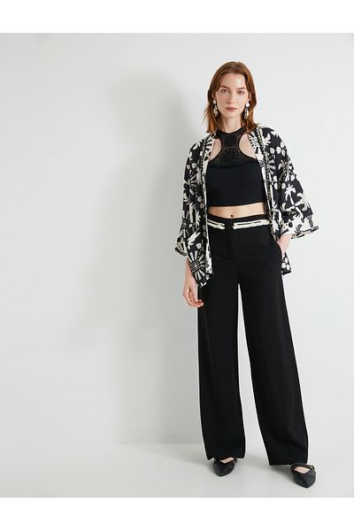 Koton Viscose Mixed Wide Leg Palazzo Trousers - Waist Detail and Pocket