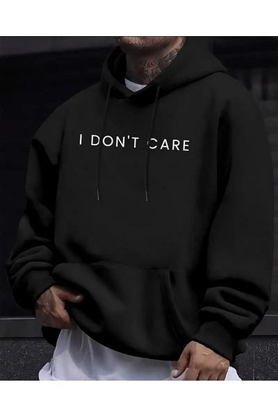 trend selection I Don'T Care Printed, Oversize, Hooded, Unisex Bottoming Top Set, Tracksuit Set