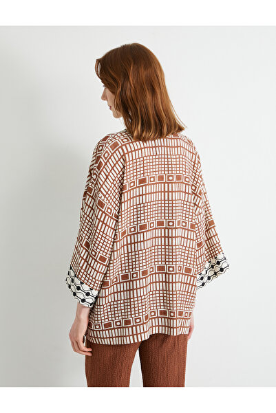 Koton Oversize kimono viskózový lněný směsový poloviční rukáv s kapsou