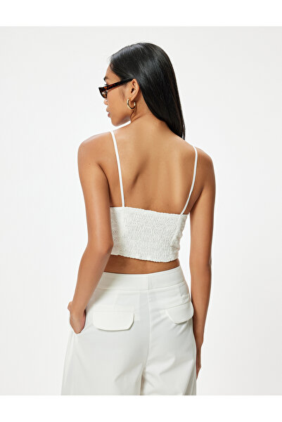 Koton Crop Scallop Bustier Thin Strap Floral Applique Detailed Heart Neckline