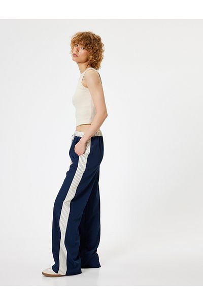Koton Wide Leg Parachute Trousers with Waist Laces - Pocket Detail