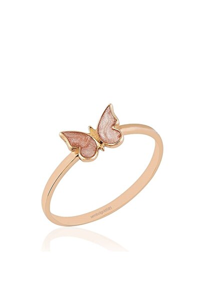 Sembol Gold Rose Altın Kelebek Yüzük Sedefli 14k