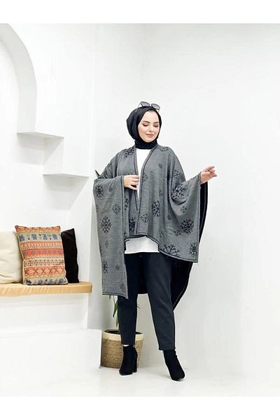 sportiness Women's Double-Sided Wearable Snow Print Knitwear Shawl Poncho