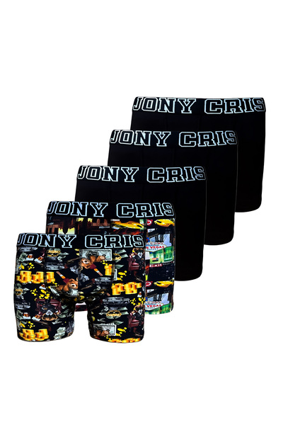 JONY CRIS Erkek Boxer Desenli Baskılı Erkek Baksır 5’li Set