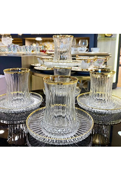 adana avm 12 Parça Elysia Kesme Riva Tabaklı Lüx Çay Seti Takımı