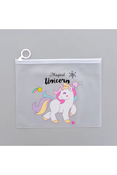 NaSaDAN 1 Adet Unicorn Fermuarlı Şeffaf Dosya Kalemlik Saklama Çantası